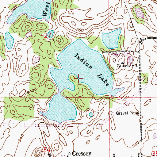 Topographic Map of Indian Lake, MI