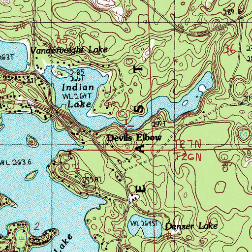 Topographic Map of Indian Lake, MI