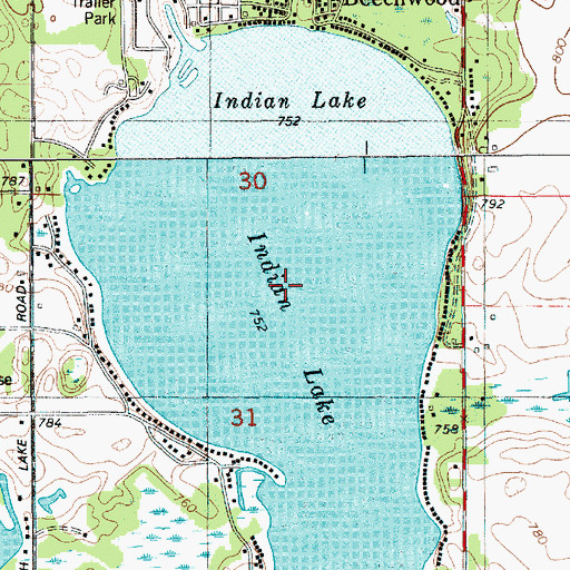 Topographic Map of Indian Lake, MI