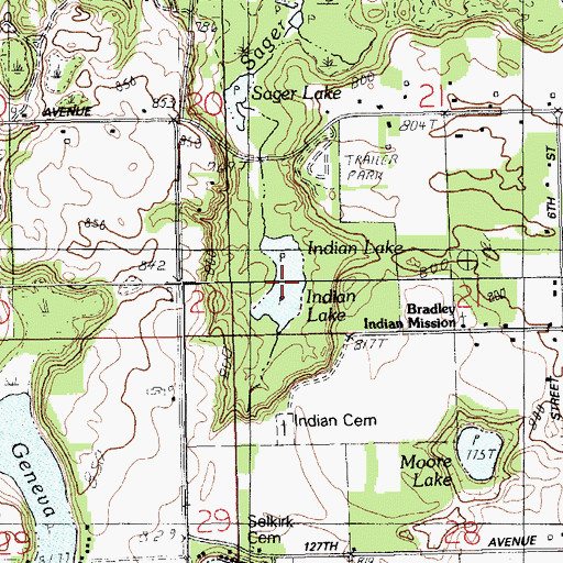 Topographic Map of Indian Lake, MI