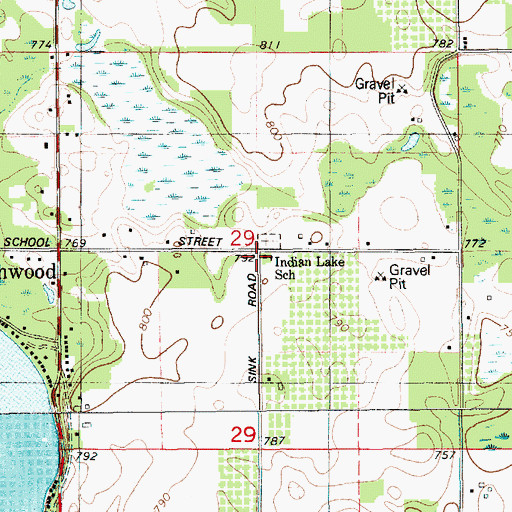 Topographic Map of Indian Lake School, MI