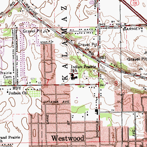 Topographic Map of Indian Prairie School, MI