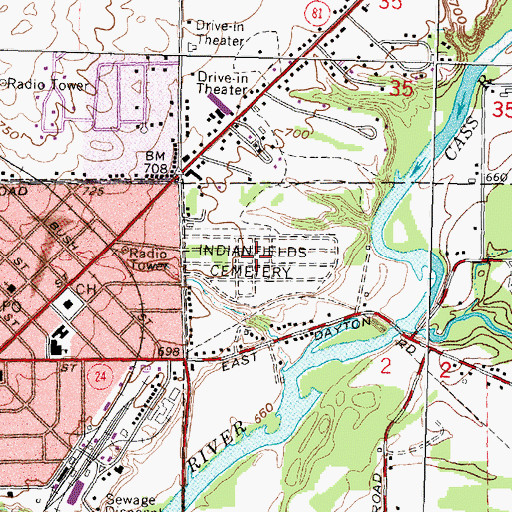 Topographic Map of Indianfields Cemetery, MI