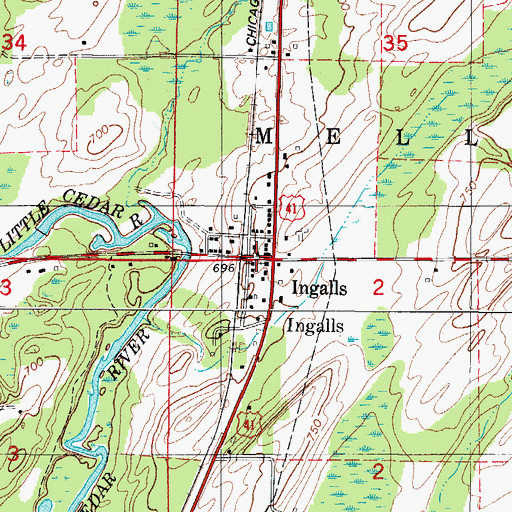 Topographic Map of Ingalls, MI