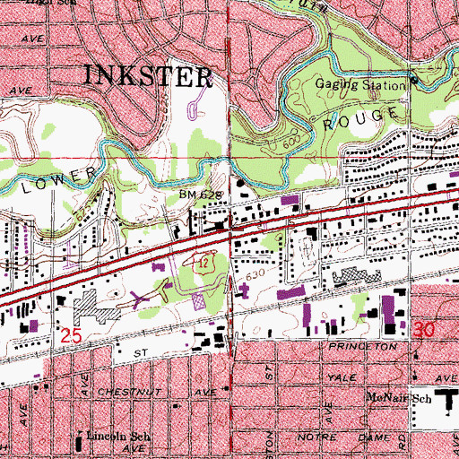 Topographic Map of Inkster, MI