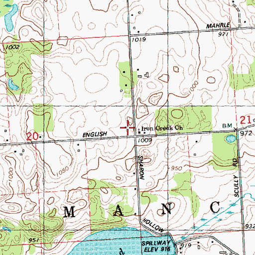 Topographic Map of Iron Creek Church, MI