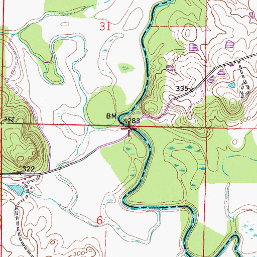 Topographic Map of Shaw Bridge, AR