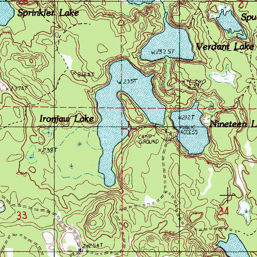 Topographic Map of Ironjaw Lake, MI