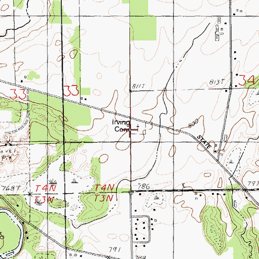 Topographic Map of Irving Cemetery, MI