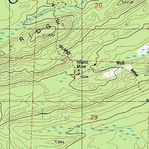 Topographic Map of Island Mine, MI