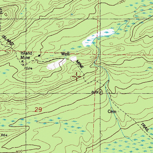 Topographic Map of Island Mine Trail, MI