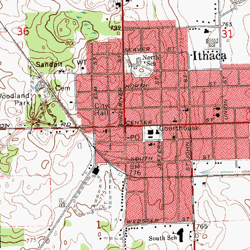 Topographic Map of Ithaca, MI