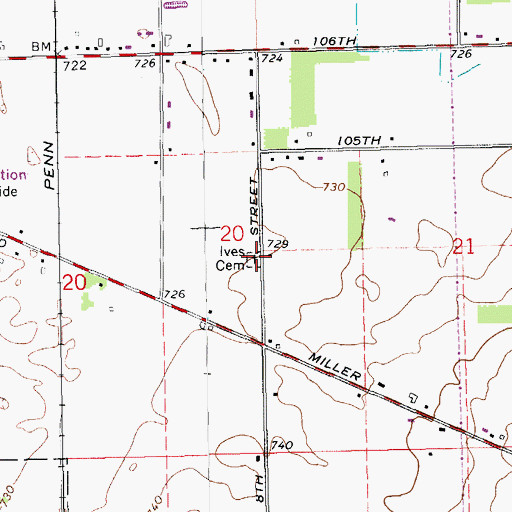 Topographic Map of Ives Cemetery, MI