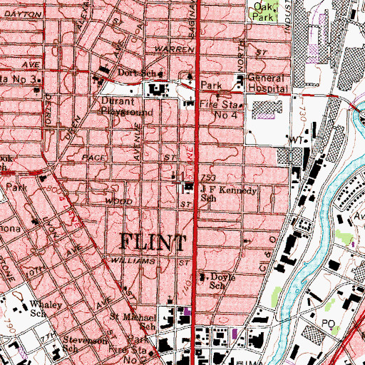 Topographic Map of J F Kennedy School, MI