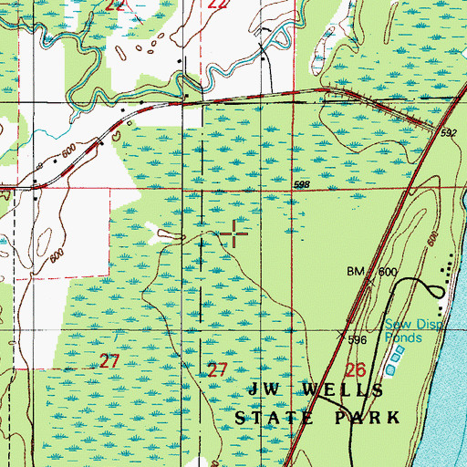 Topographic Map of J W Wells State Park, MI