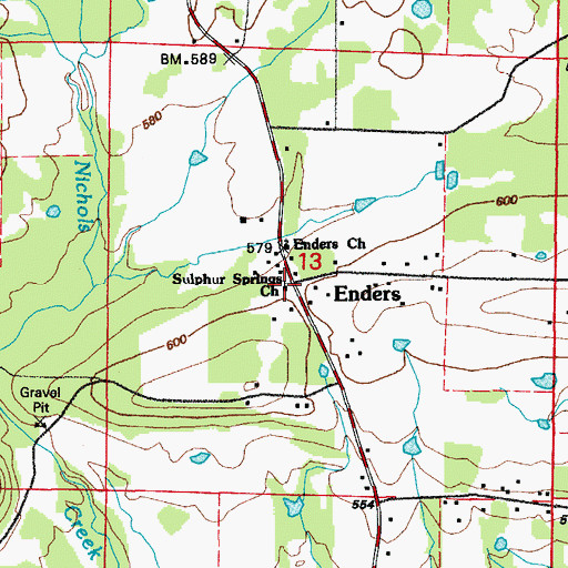 Topographic Map of Sulphur Springs Baptist Church, AR