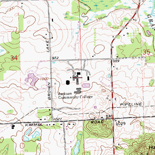 Topographic Map of Jackson Community College, MI