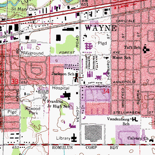 Topographic Map of Jackson School, MI