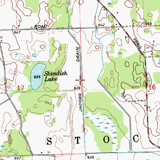 Topographic Map of Jacobs Drain, MI