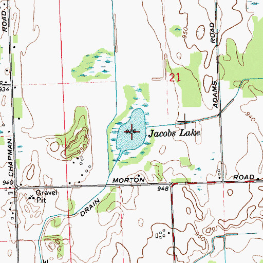 Topographic Map of Jacobs Lake, MI