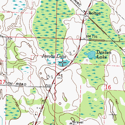 Topographic Map of Jacobs Lake, MI