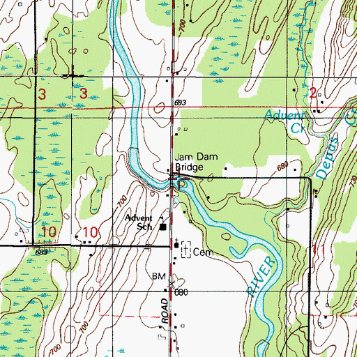 Topographic Map of Jam Dam Bridge, MI