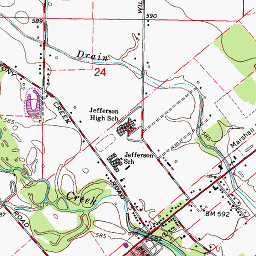 Topographic Map of Jefferson High School, MI