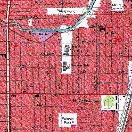 Topographic Map of Jefferson School, MI