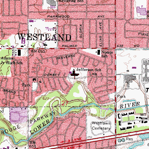 Topographic Map of Jefferson School, MI