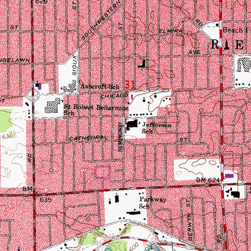 Topographic Map of Jefferson School, MI