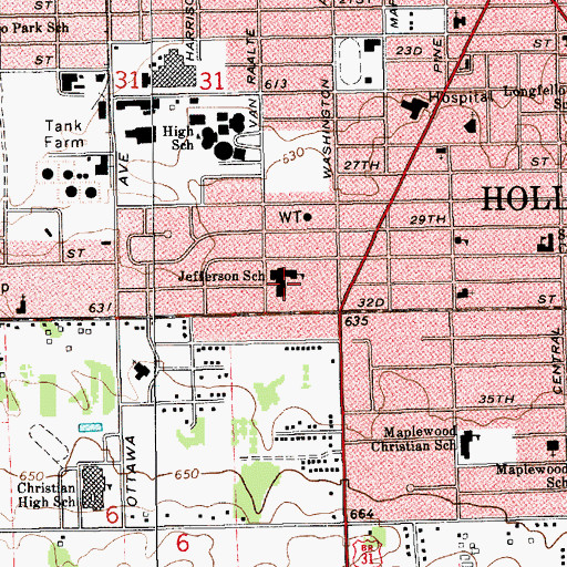 Topographic Map of Jefferson School, MI