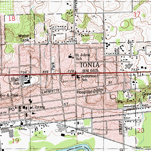 Topographic Map of Jefferson School, MI