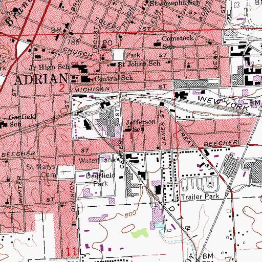 Topographic Map of Jefferson School, MI