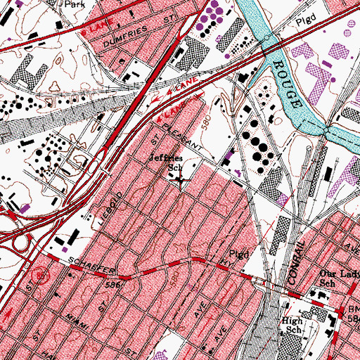 Topographic Map of Jeffries School, MI