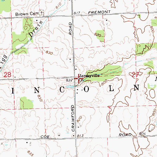 Topographic Map of Jerseyville Church, MI