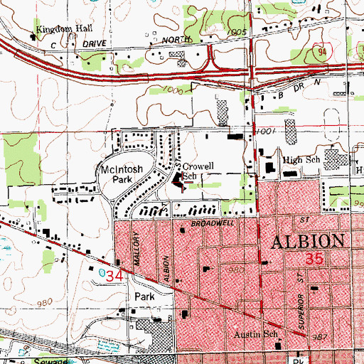 Topographic Map of Jessie Crowell School, MI