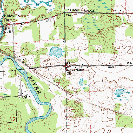 Topographic Map of Jesus Name Church, MI