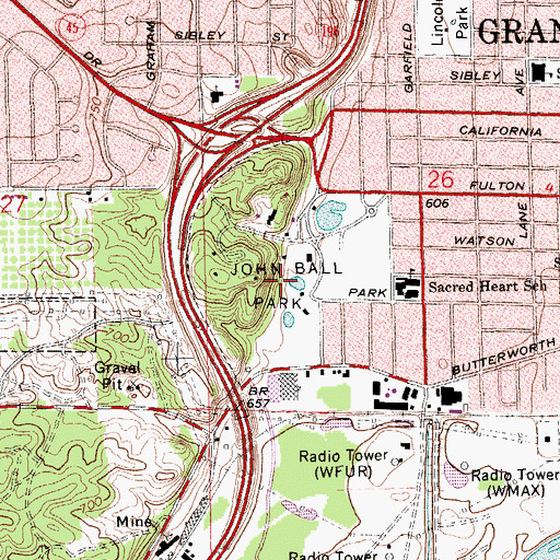 Topographic Map of John Ball Park, MI