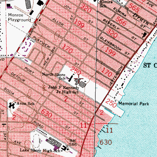 Topographic Map of John F Kennedy Junior High School, MI