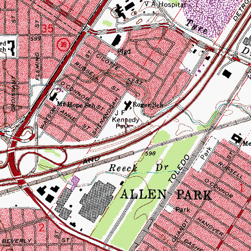 Topographic Map of John F Kennedy Park, MI