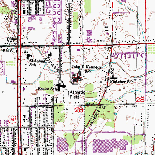 Topographic Map of John F Kennedy School, MI