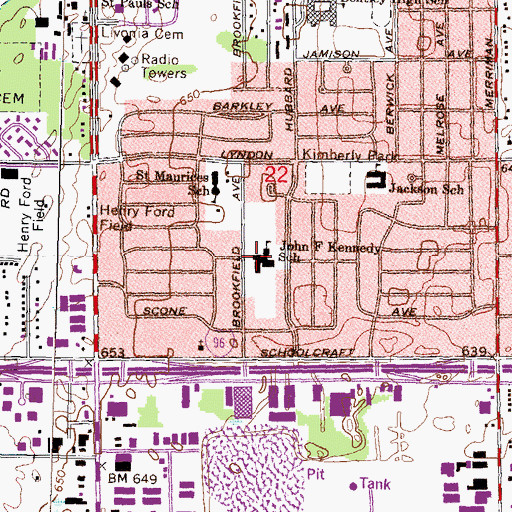 Topographic Map of John F Kennedy School, MI