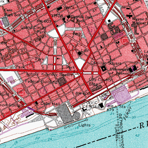 Topographic Map of John F Kennedy Square, MI