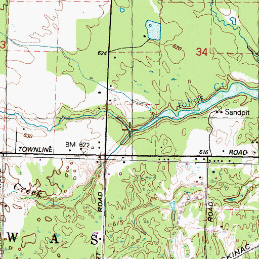 Topographic Map of Johns Creek, MI