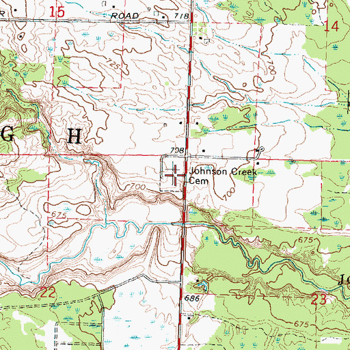 Topographic Map of Johnson Creek Cemetery, MI