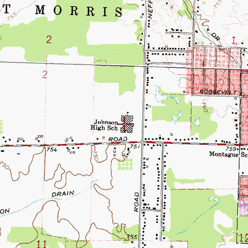 Topographic Map of Johnson High School, MI