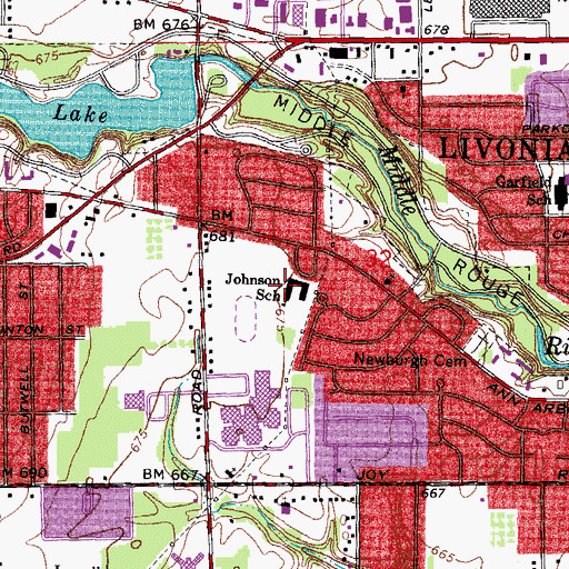 Topographic Map of Johnson School, MI