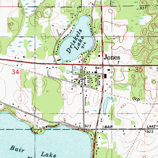 Topographic Map of Jones, MI