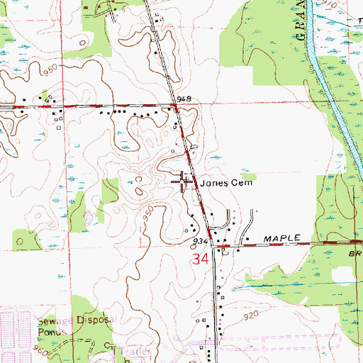 Topographic Map of Jones Cemetery, MI