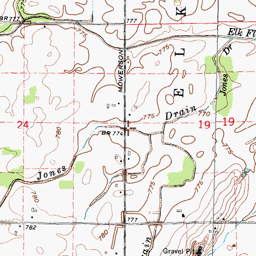 Topographic Map of Jones Drain, MI
